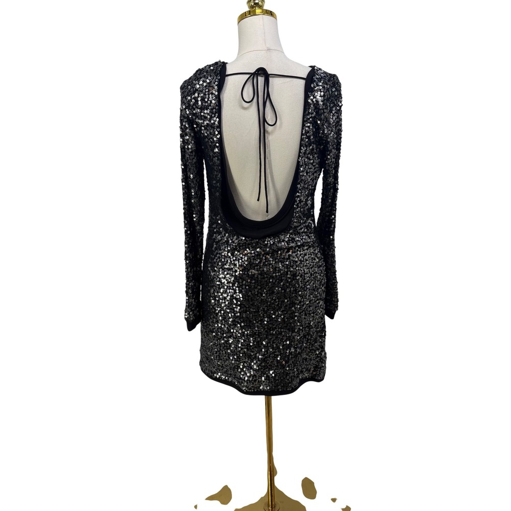 Free People Sequin Mini Dress XS Metallic Open Back Fairy Grunge Indie Sleaze